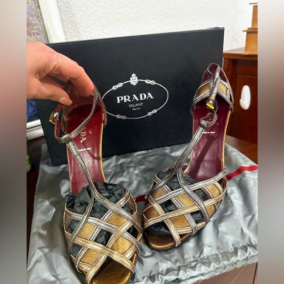 Prada Shoes - Prada Leather Colorblock Pattern T-Strap
Pumps. Prada Leather T-Strap Pumps